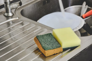 used and replacement new yellow sponges for dishes and kitchen 